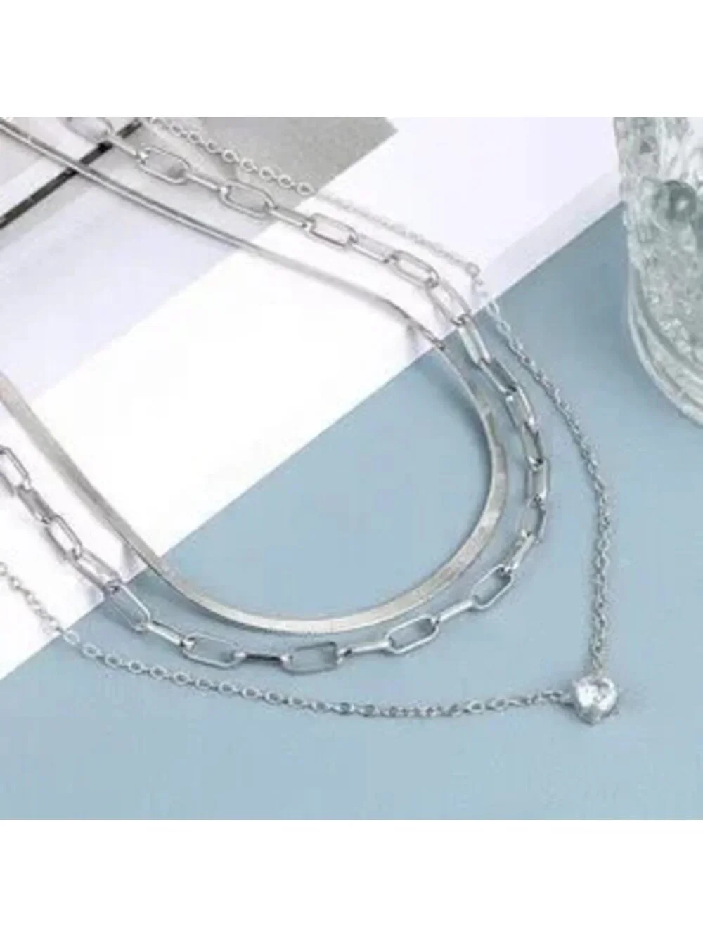 SILVER 14k White Gold Plated Snake 3pc Chain Necklace Set